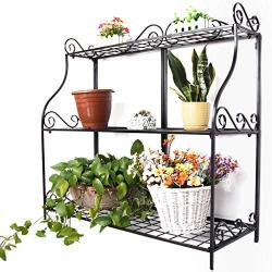 Plant Flower Stand Plant Display Freestanding Metal Scrollwork Design Foldable 3-Tier Plant Stand Home Storage Organizer Display Stand Rack Book Shelf