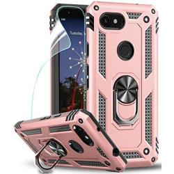 Google Pixel 3a Case (Not fit 3a XL) With HD Screen Protector, LeYi [Military-Grade] Armor Full-Body Dual Layer Protective Phone Case with Rotating Holder Kickstand for Google Pixel 3a, JSFS Rose Gold