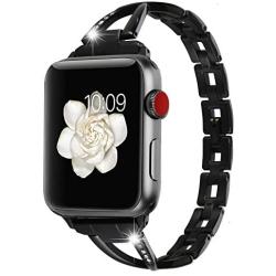 for Apple Watch 42mm 44mm Accessories Bands, Huishang Stainless Steel Band iWatch Wrist Straps with Crystal Rhinestone Diamond for Apple Watch Series 4 3 2 1 Edition Version (Metal Black 42 44mm)