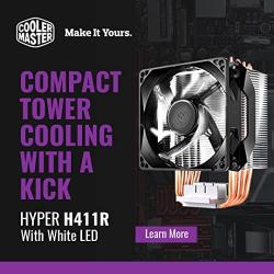 Cooler Master Hyper H411R CPU Air Cooler 4 Heatpipes, Compact Heatsink, Easy Installation RR-H411-20PW-R1