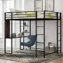 Metal Loft Bed with Desk and 2 Shelves, Twin/Full Loft Bed Frame for Kids (Full, Black) Metal Loft Bed with Desk and 2 Shelves, Twin/Full Loft Bed Frame for Kids (Full, Black)