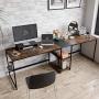 Nost & Host Switchable 59’’ L Shaped Corner Computer Desk with Free Monitor Stand & Headphone Rack, 94.5’’ 2 Person Extra Long Working Desk with Shelves, Home Office Gaming Table, Rustic Brown & Black