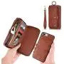 JAZ iPhone 8 Wallet Case / iPhone 7 Wallet Case - Multi-Function Wristlets Zipper Purse Detachable Magnetic 14 Card Slots Money Pocket Clutch Leather Wallet Case for Apple iPhone 8 / 7 / 6S / 6 Brown