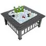 Bonnlo 32'' Outdoor Fire Pit with Barbecue/Cooking Grill and Rain Cover Square Metal Wood Burning Pit Backyard Patio Terrace Bonnlo 32'' Outdoor Fire Pit with Barbecue/Cooking Grill and Rain Cover Square Metal Wood Burning Pit Backyard Patio Terrace