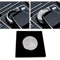 Bling Rhinestone Media Control Button Cover Interior Sparkle Central Crystal Multimedia Mouse Knob Adjust Caps Trim Diamond Metal Sticker Decor Accessories Replacement for Mercedes Benz