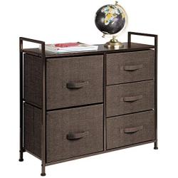 mDesign Wide Dresser Storage Tower - Sturdy Steel Frame, Wood Top, Easy Pull Fabric Bins - Organizer Unit for Bedroom, Hallway, Entryway, Closets - Textured Print, 5 Drawers - Espresso Brown