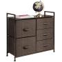 mDesign Wide Dresser Storage Tower - Sturdy Steel Frame, Wood Top, Easy Pull Fabric Bins - Organizer Unit for Bedroom, Hallway, Entryway, Closets - Textured Print, 5 Drawers - Espresso Brown