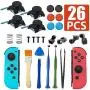 Joycon Joystick Replacement(4 Pack), Switch Analog Stick Parts for Switch Joycon, Joycon Repair Kit Include 4 Thumb 3D Sticks, 4 Metal Buckles, 2 Screwdriver, Pry Tool, 6 Thumbstick Grips