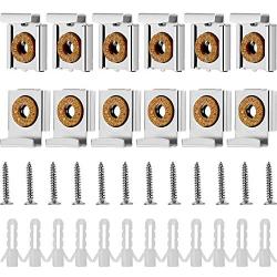 Patelai 3 Sets (12 Pieces) Spring Loaded Mirror Hanger Clips Mirror Mounting Clips with Rawl Plugs and Screws Tools