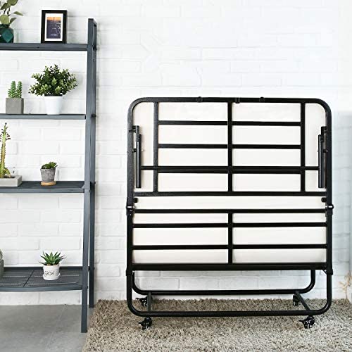 Smile Back Folding Bed Cot Size Foldable Bed Fold up Bed Rollaway Bed with Mattress, Guest Bed Extra Bed Portable Bed with Memory Foam Mattress, Stable Metal Frame, 75''x31'', Saving More Space