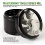 MasterGrind Mill 4 Piece Herb Grinder - Crank Handle Pollen Catcher - Large 2.5 Inch Black Aluminum