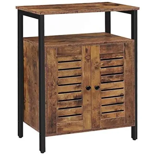 HOOBRO Bathroom Floor Storage Cabinet, Standing Cabinet, Industrial Cupboard with Hidden Adjustable Shelf and Door in Bedroom, Living Room, Study, Kitchen, Corridor, Rustic Brown BF23CW01 HOOBRO Bathroom Floor Storage Cabinet, Standing Cabinet, Industrial Cupboard with Hidden Adjustable Shelf and Door in Bedroom, Living Room, Study, Kitchen, Corridor, Rustic Brown BF23CW01