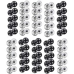 Snap Buttons100 Sets Sew-on Metal Snap Fastener Buttons Press Button for Clothing, Black and Silvery, 0.39IN