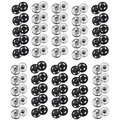 Snap Buttons 100sets Sew-on Snap Buttons Metal Snap Fastener Buttons for Clothing Black and Silvery 0.32IN Snap Buttons 100sets Sew-on Snap Buttons Metal Snap Fastener Buttons for Clothing Black and Silvery 0.32IN