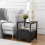 VECELO Modern Nightstand with Drawer Square End, Side Table for Bedroom, Living Room, Small Space, Night Stand with Open Shelf, Stable Metal Frame, Black