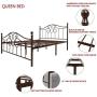 Vintage Sturdy Metal Bed Frame Queen Size with Vintage Headboard and Footboard Platform Base Bed Frame No Box Spring Needed Steel Bed，Antique Brown，Queen.