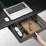 FEZIBO Electric Height Adjustable Standing Desk with Drawer, 55 x 24 Inches with Splice Board, Black Frame/Black Top