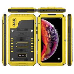 Beasyjoy iPhone Xs Max Metal Case Heavy Duty Built-in Screen Full Body Protective Waterproof Shockproof Tough Rugged Hybrid Military Grade Defender Outdoor (Yellow)