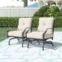 LOKATSE HOME 2 Pieces Outdoor Conversation Furniture Patio Bistro Armchair Set Metal Single Dining Chairs with Cushion, Beige