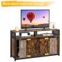 VINGLI Farmhouse TV Stand with Sliding Barn Doors for TVs up to 55'' Flat Screen, Rustic Entertainment Center Media Console Table Cabinet w/Adjustable Shelves (Rustic Brown)