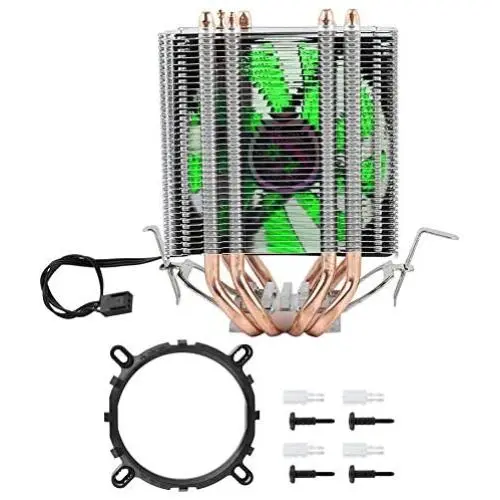 ASHATA CPU Heatsink, 4 Heat Pipe CPU Fan Radiator Cooler Heat Sink for Intel LGA 1155/1156/1366,Silent High Performance CPU Cooler Cooling Fan(Green)