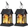 Solar Lanterns - Solar Lights Metal Flickering Flame Hanging Solar Lights Waterproof Umbrella LED Flame Lights Hanging Lamps for Garden Patio Pathway Deck Yard (2 Pack)