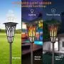 Solar Torch Lights – Solar Flame Torch Lights Outdoor 4 Pack 2 Modes Always-On/Flickering Flame Matte Lampshade Auto On/Off Pathway Lights Solar Powered Stainless Steel IP65 Waterproof Path/Beach/Yard