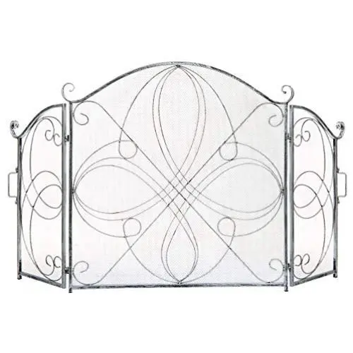 Best Choice Products 3-Panel 55x33in Solid Wrought Iron See-Through Metal Fireplace Screen, Spark Guard Safety Protector w/Decorative Scroll - Pewter Best Choice Products 3-Panel 55x33in Solid Wrought Iron See-Through Metal Fireplace Screen, Spark Guard Safety Protector w/Decorative Scroll - Pewter