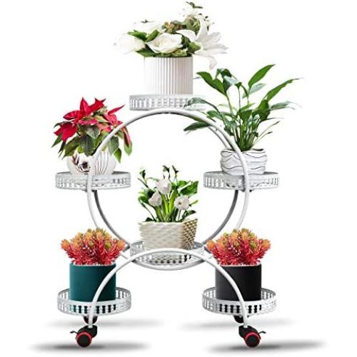 Plant Stand Pot Flower Rack with 4 Tiers and 6 Moving Potted Holders with Wheels (Plant Pots NOT Included) for Indoor or Outdoor use in The Patio, Garden, Living Room, Office, Plant Holder