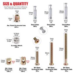 Hilitchi 125 Pcs 3 in 1 Furniture Cam Fittings Dowels Pre-Inserted Nuts and Zinc Plated Hex Drive Socket Cap Furniture Barrel Nuts Assortment Kit for Furniture Cabinet Connecting