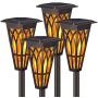 Solar Torch Lights – Solar Flame Torch Lights Outdoor 4 Pack 2 Modes Always-On/Flickering Flame Matte Lampshade Auto On/Off Pathway Lights Solar Powered Stainless Steel IP65 Waterproof Path/Beach/Yard