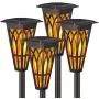 Solar Torch Lights – Solar Flame Torch Lights Outdoor 4 Pack 2 Modes Always-On/Flickering Flame Matte Lampshade Auto On/Off Pathway Lights Solar Powered Stainless Steel IP65 Waterproof Path/Beach/Yard