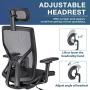 SUNNOW Ergonomic Office Chair Computer Mesh Chair with Adjustable Lumbar Support, Sliding Seat, Headrest, 3D Armrest-High Back Swivel Task Executive Chair for Home Office