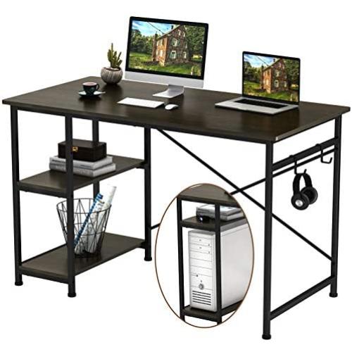 Engriy Writing Computer Desk 47'', Home Office Study Desk with 2 Storage Shelves on Left or Right Side, Modern Simple Style Wood Table Metal Frame for PC Laptop Notebook