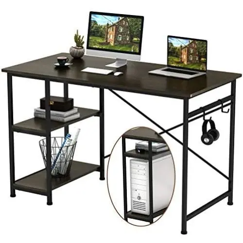 Engriy Writing Computer Desk 47'', Home Office Study Desk with 2 Storage Shelves on Left or Right Side, Modern Simple Style Wood Table Metal Frame for PC Laptop Notebook Engriy Writing Computer Desk 47'', Home Office Study Desk with 2 Storage Shelves on Left or Right Side, Modern Simple Style Wood Table Metal Frame for PC Laptop Notebook