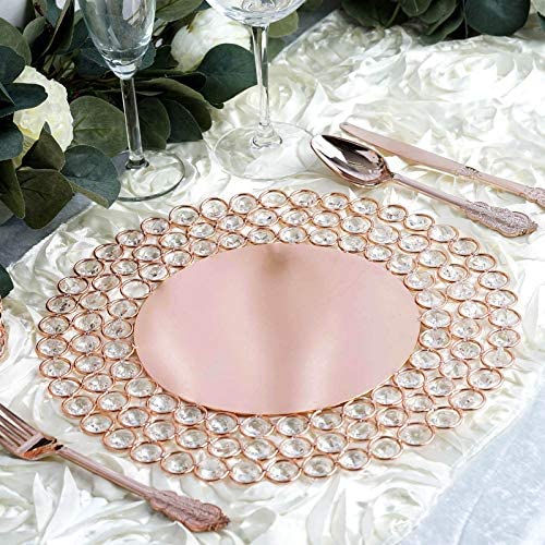 Efavormart 14'' Rose Gold Wired Metal Charger Plate With 118 Acrylic Crystal Beads For Weddings Events