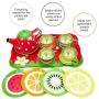 Liberty Imports Kids Fruit Themed Tin Tea Party Toy Set - Metal Teapot and Cups for Childrens Kitchen Pretend Play (14 Pieces)