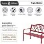 Sophia & William Outdoor Patio Metal Bench Red, Steel Frame Bench with Backrest and Armrests for Porch, Patio, Garden, Lawn, Balcony, Backyard and Indoor, 50.4”Wx23.5”D x35.0”H