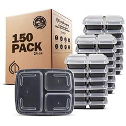 Freshware Meal Prep Containers [150 Pack] 3 Compartment with Lids, Food Storage Containers, Bento Box, BPA Free, Stackable, Microwave/Dishwasher/Freezer Safe (24 oz)