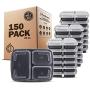Freshware Meal Prep Containers [150 Pack] 3 Compartment with Lids, Food Storage Containers, Bento Box, BPA Free, Stackable, Microwave/Dishwasher/Freezer Safe (24 oz)