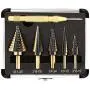 COMOWARE Step Drill Bit Set & Automatic Center Punch- Black and Gold, Double Cutting Blades, High Speed Steel, Short Length Drill Bits Set of 5 pcs, Total 50 Sizes with Aluminum Case COMOWARE Step Drill Bit Set & Automatic Center Punch- Black and Gold, Double Cutting Blades, High Speed Steel, Short Length Drill Bits Set of 5 pcs, Total 50 Sizes with Aluminum Case