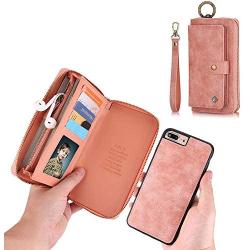 JAZ iPhone 8 / 7 Wallet Case - Zipper Purse Detachable Magnetic 14 Card Slots Wristlets Leather Wallet Case for Apple iPhone 8 / 7 / 6 / 6S