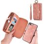 JAZ iPhone 8 / 7 Wallet Case - Zipper Purse Detachable Magnetic 14 Card Slots Wristlets Leather Wallet Case for Apple iPhone 8 / 7 / 6 / 6S
