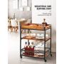 kealive Kitchen Bar Cart for Home Mobile Metal Wine Cart on Wheels with Handle Rack, Glass Holder, Removable Wood Box Container, Rustic Serving Cart 3-Tier Storage, Vintage Brown 26L x 18W x 32.5H