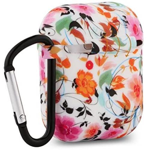 Baaletc Silicone Protective Cover Case Metal Keychain Apple AirPods(Floral Design)