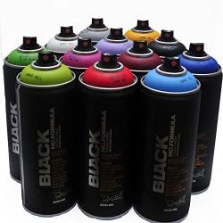 Montana BLACK 400ml Popular Colors Set of 12 Graffiti Street Art Mural Spray Paint