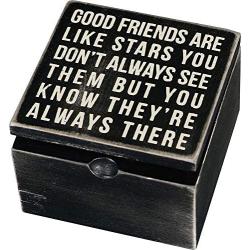 Primitives by Kathy 18192 Classic Hinged Wood Box, 4 x 4 x 2.75-Inches, Good Friends Are Like Stars