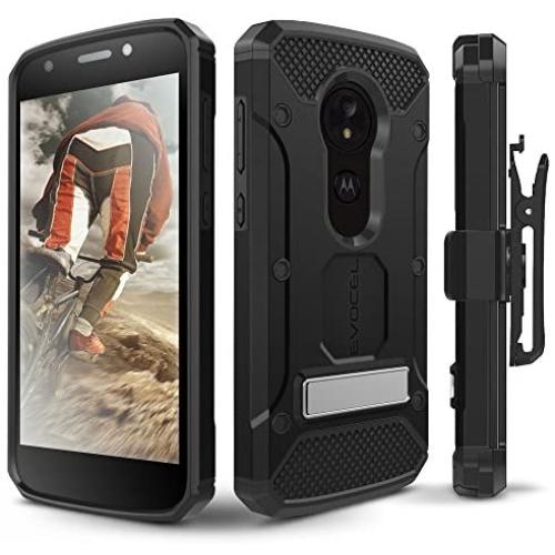 Moto E5 Play / E5 Cruise Case, Evocel [Explorer Series Pro] Premium Full Body Case with Glass Screen Protector, Belt Clip, Metal Kickstand for Motorola Moto E5 Cruise/Moto E5 Play, Black