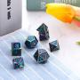 Polyhedral Metal Dices Set Zinc Alloy with Enamel Solid Metal for DND Game, Tabletop RPG, Dungeons and Dragons, Math Teaching, 7 Pieces Dice Set with Black Velvet Bag (Electrophoretic Colorful Blue)