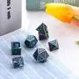 Polyhedral Metal Dices Set Zinc Alloy with Enamel Solid Metal for DND Game, Tabletop RPG, Dungeons and Dragons, Math Teaching, 7 Pieces Dice Set with Black Velvet Bag (Electrophoretic Colorful Blue)
